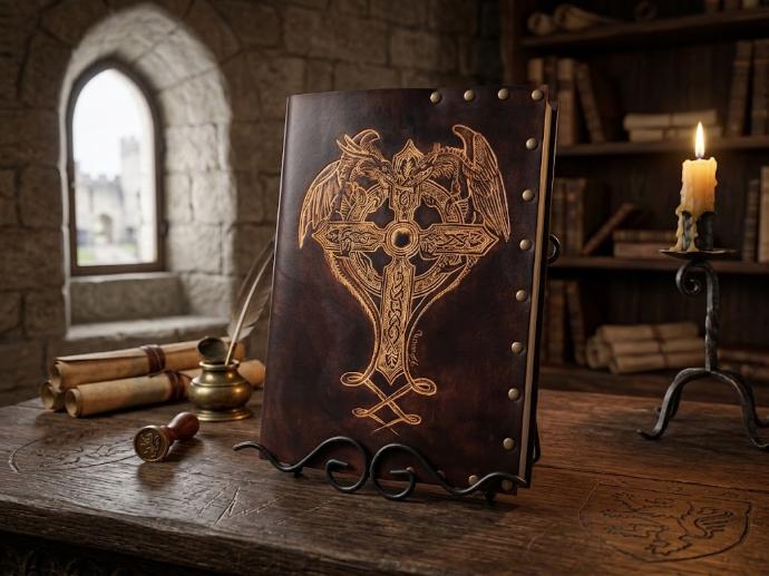 Grimoire en Cuir - Croix Celtique et Dragons