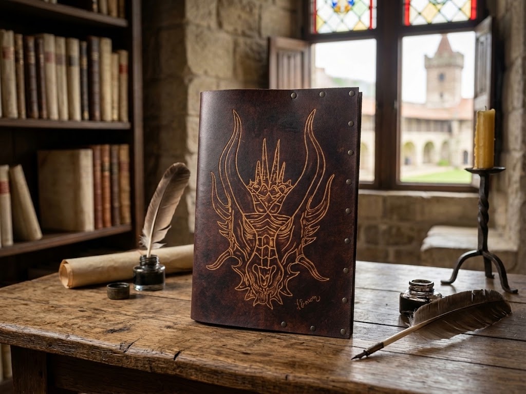 Grimoire en Cuir - Tête de Dragon