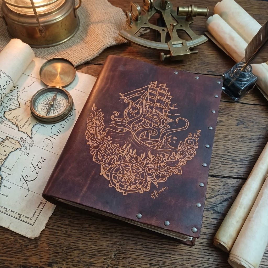 Grimoire en Cuir - L'Attaque du Kraken