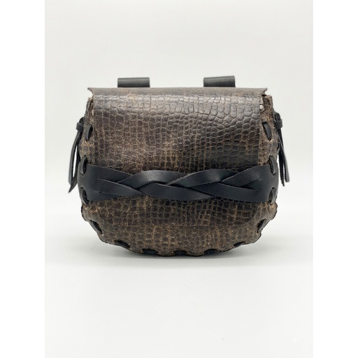 [ESC-LEA-BLK-01] Escarcelle de Ceinture en Cuir Patiné – Finition Tressée & Lacée