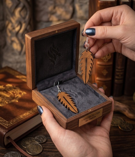 [BO-CUIR-PLUME-002] Boucles d'oreilles en cuir artisanales - Plume Sauvage